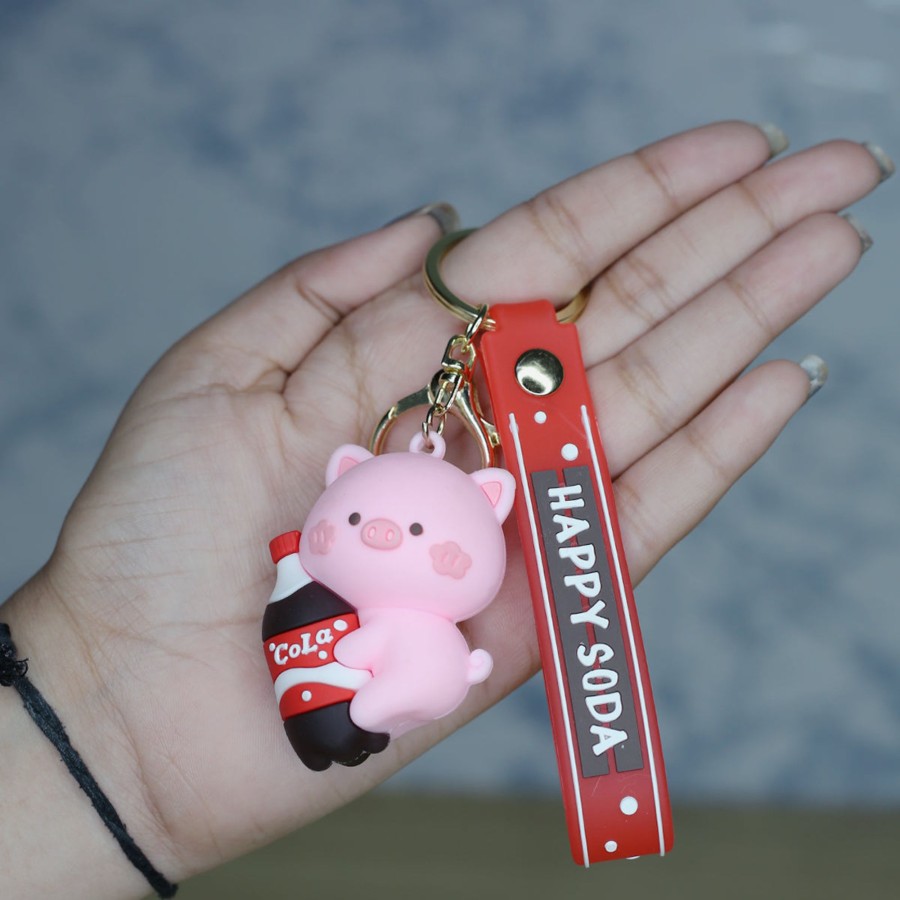 Gifts Wonderland Garden Arts and Craft | Pink Pig Cartoon Style Keychain With Band