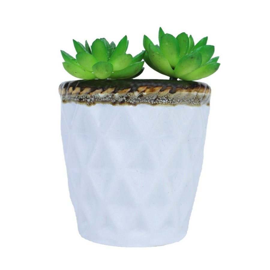 Garden Planters Wonderland | Ceramic Line Pot For Home And Garden Decoration (White)