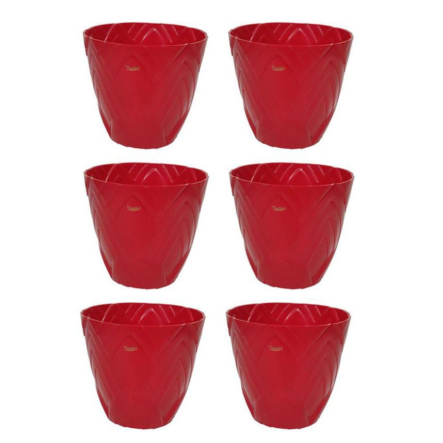 Garden Planters Wonderland | Set Of 6 : Red Lotus 8 Inches Pp/ Pvc / High Quality Plastic Planter