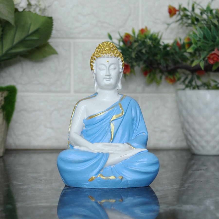 Garden Decor Wonderland Buddha And Monk Statue | (5 Inch) Small Buddha Statue (Blue)