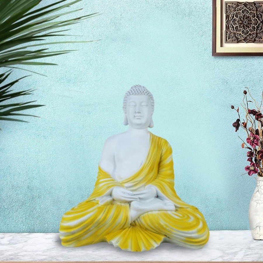 Garden Decor Wonderland Garden Statues | 14 Inches Buddha Statue For Home And Garden Decoration (Yellow)