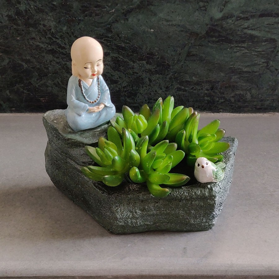 Garden Planters Wonderland | Monk Succulent Pot For Home And Balcony Decoration (White)