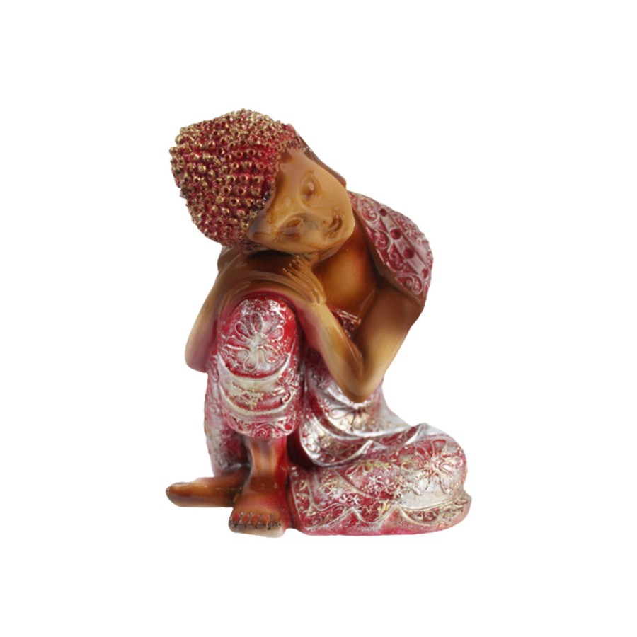 Garden Decor Wonderland Buddha And Monk Statue | Elegant Thinking Budha Resting On Knee Budha With Red Head | Decor Showpiece Gift Items For Living Room, Study Table