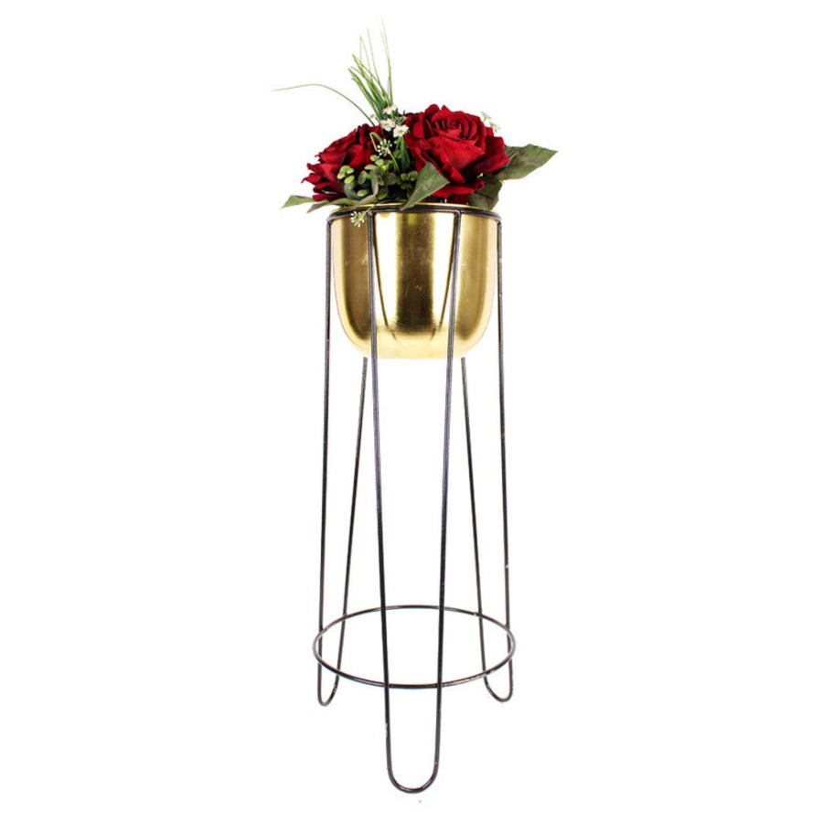 Garden Planters Wonderland | Single Pc Gold U Shape Planter With Black Stand