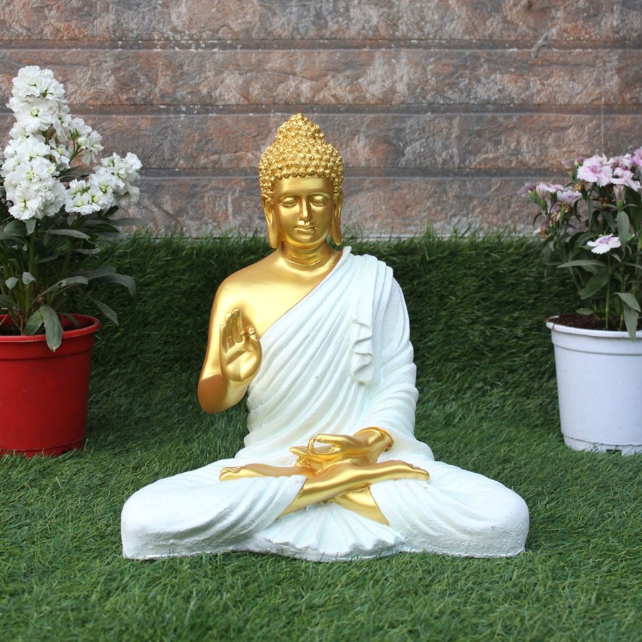 Garden Decor Wonderland Buddha And Monk Statue | Wonderland Resin 14 '' Buddha (Golden Body & White) (Aashirwad)