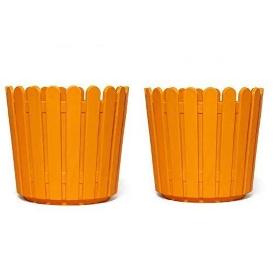 Garden Planters Wonderland | (Set Of 2) 6 Inch French Round Planters , Premium Plastic Pots, Uv Protected (Orange)