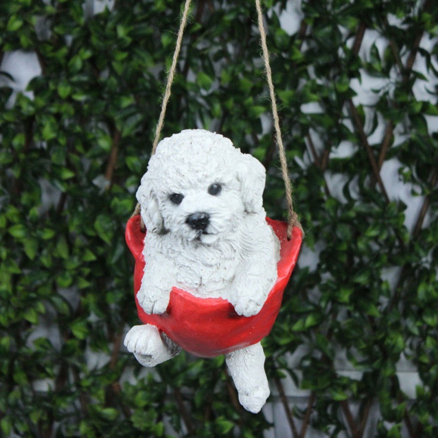 Garden Decor Wonderland Garden Statues | Puppy On Swing For Balcony And Garden Decoration (Red)