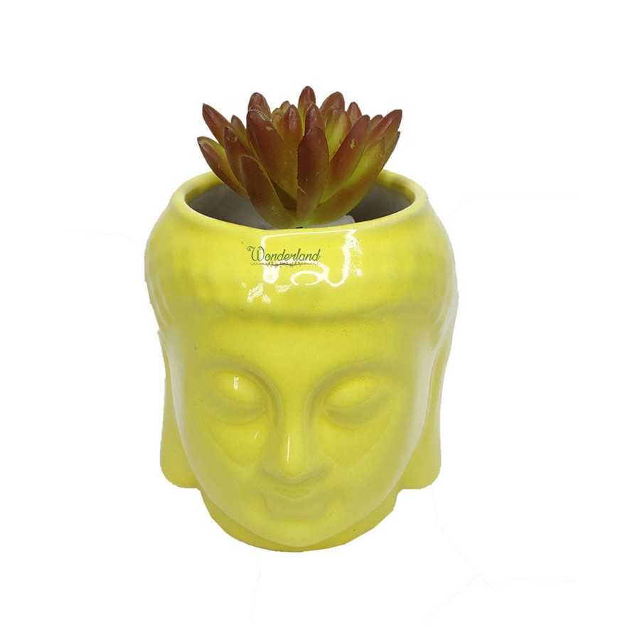 Garden Planters Wonderland | Buddha Ceramic Pot For Home And Garden Decoration (Yellow)