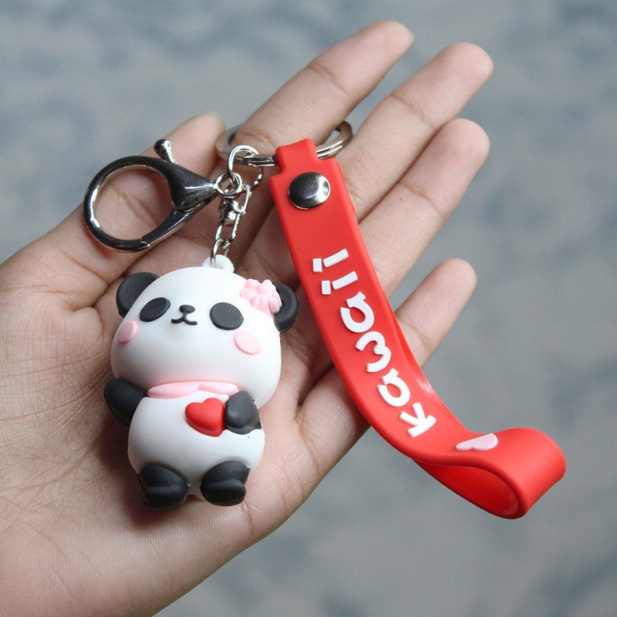 Gifts Wonderland | Wonderland Cute Panda Keychain In Red 2-In-1 Cartoon Style Keychain And Bag Charms Fun And Functional Accessories For Bags And Keys