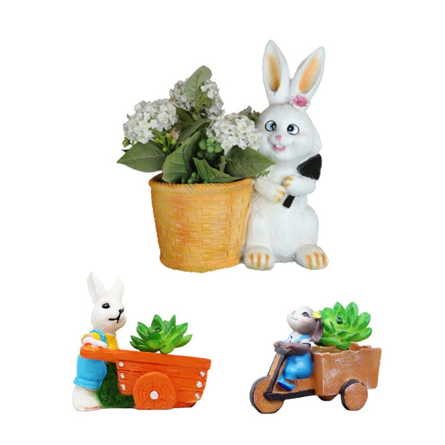 Garden Planters Wonderland | (Set Of 3) Bunny Pot With 2 Rabbit Succulent Planter