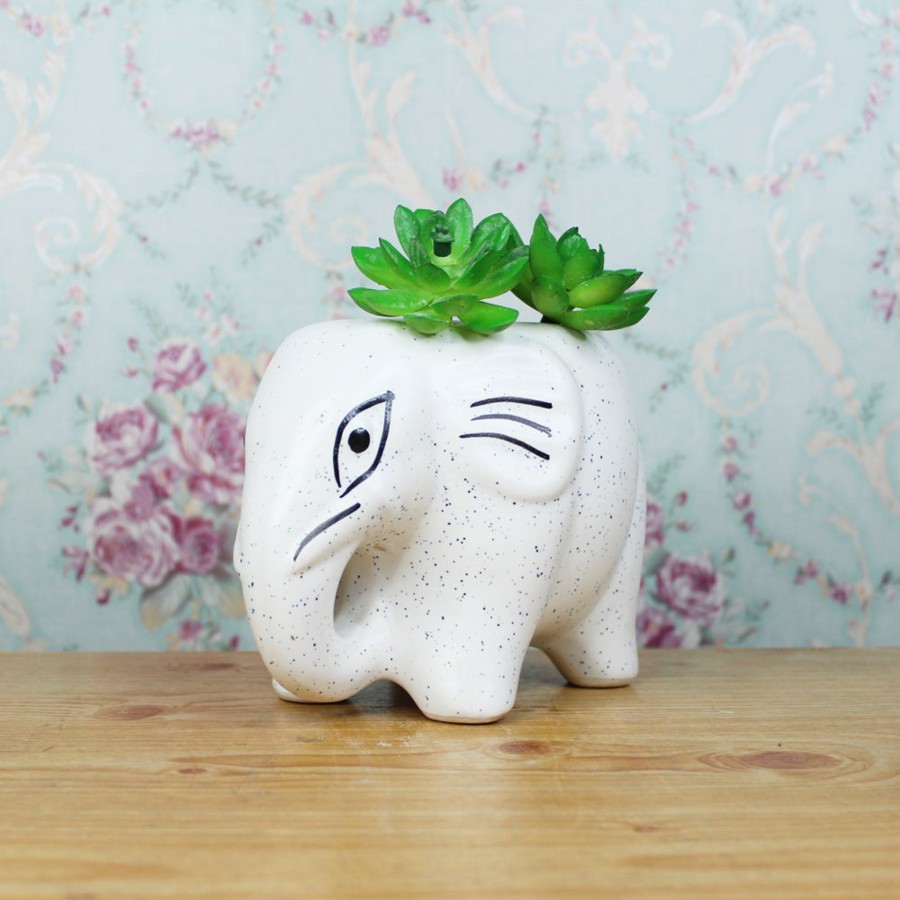 Garden Planters Wonderland | Ceramic Elephant For Home And Garden Decoration (White)