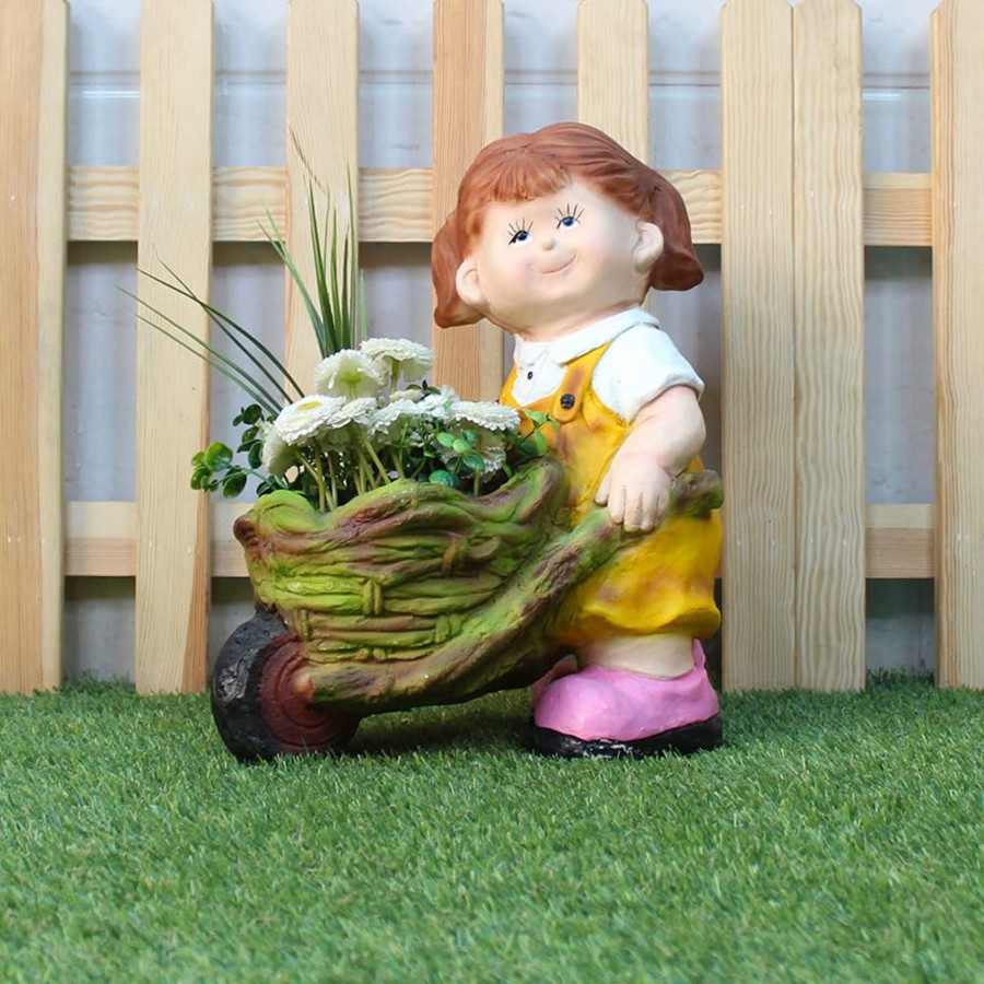 Garden Planters Wonderland | Girl Pushing Trolley Pot Planter For Balcony And Garden Decoration