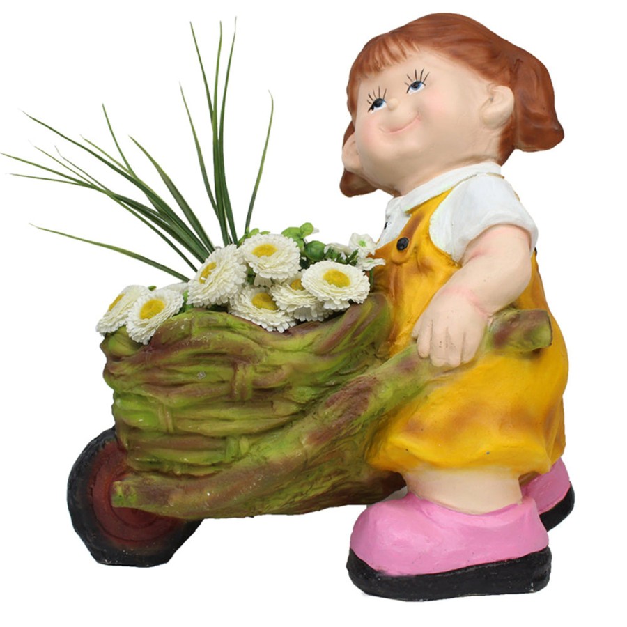 Garden Planters Wonderland | Girl Pushing Trolley Pot Planter For Balcony And Garden Decoration