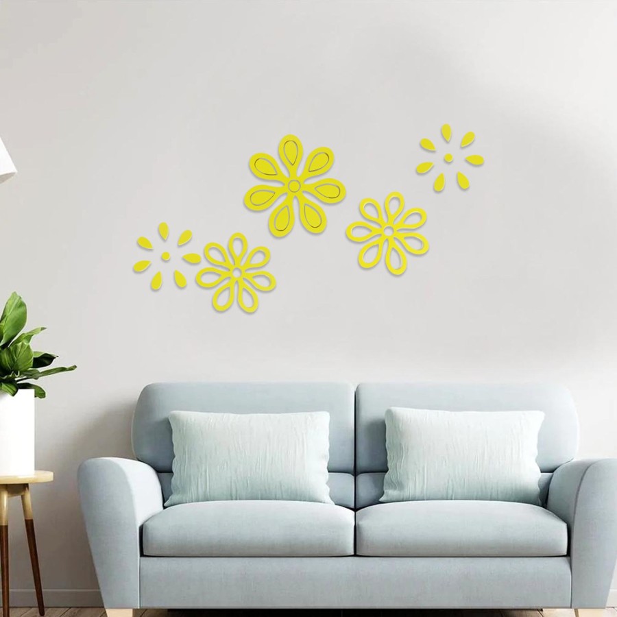 Gifts Wonderland | Flower Shaped 3D Flowers Wall Stickers For Diy Home Decoration - Yellow