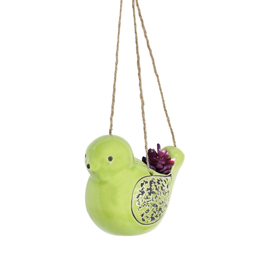 Garden Planters Wonderland | Ceramic Hanging Bird Pot Home And Garden Decoration (Green)