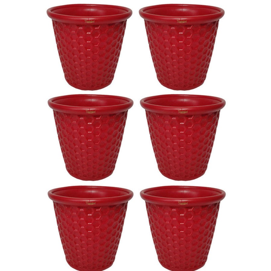 Garden Planters Wonderland | Set Of 6 : Red Honeycomb 12 Inches Pp/ Pvc / High Quality Plastic Planter