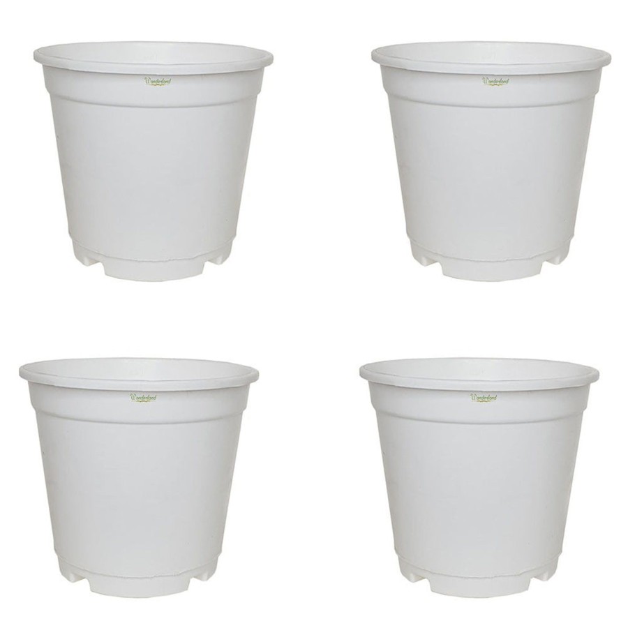 Garden Planters Wonderland | 6 Inch Set Of 4 Small Plastic Pots For Outdoors ( Plastic Pots For Home Plants) (White)