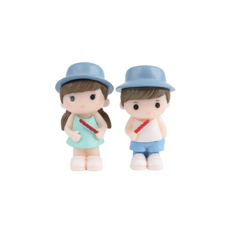 Miniature Fairy Garden Wonderland | Hat Couple-1 (Blue Hat)( Miniature Toys , Cake Toppers , Small Figuine, Valentine Couple)