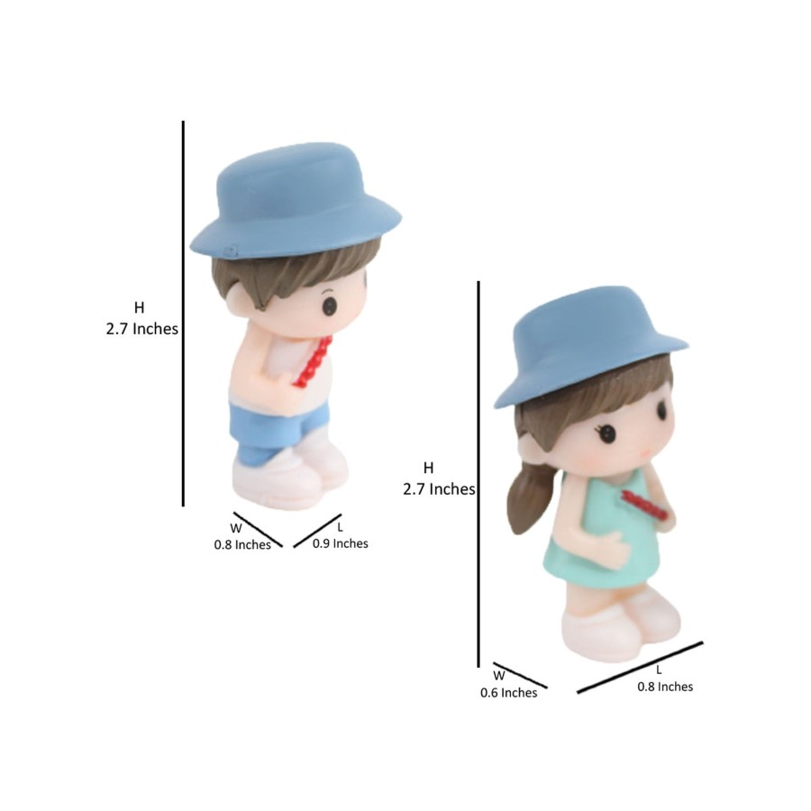 Miniature Fairy Garden Wonderland | Hat Couple-1 (Blue Hat)( Miniature Toys , Cake Toppers , Small Figuine, Valentine Couple)