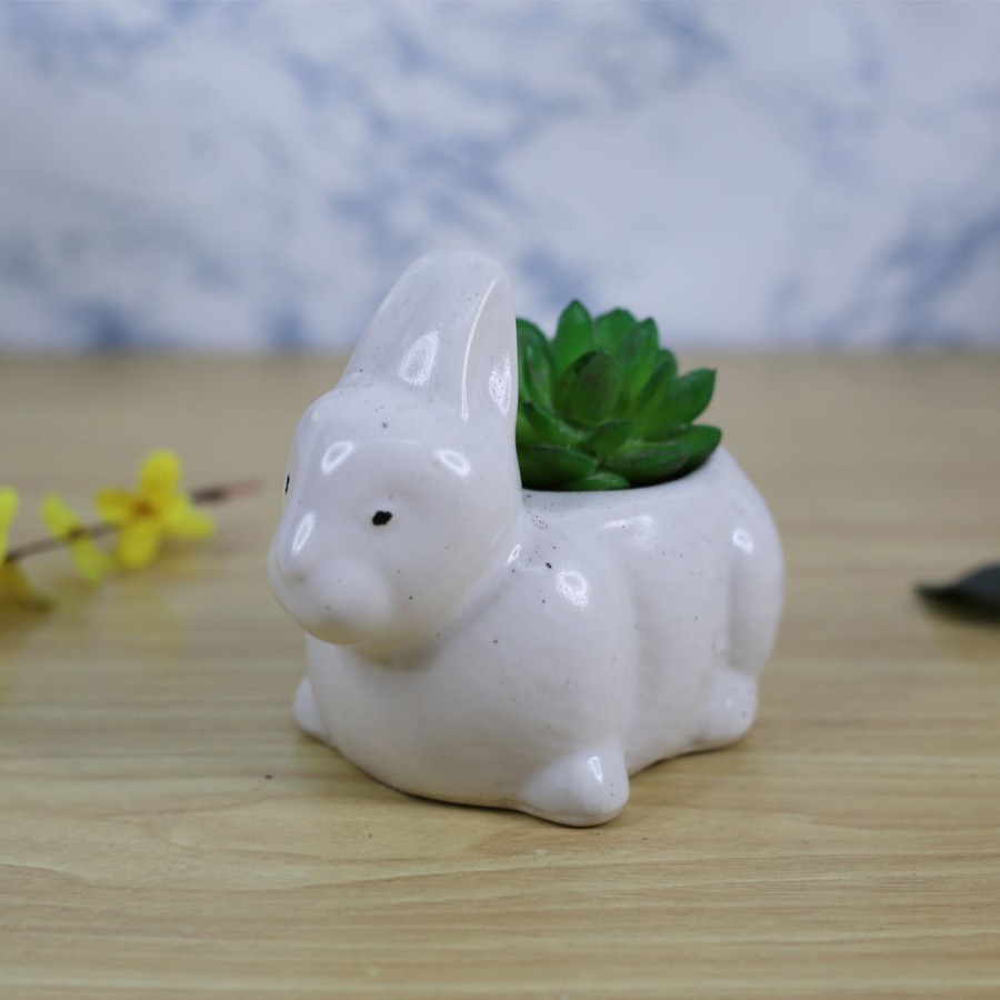 Garden Planters Wonderland | Rabbit Ceramic Planter For Home And Balcony Decoration (White)