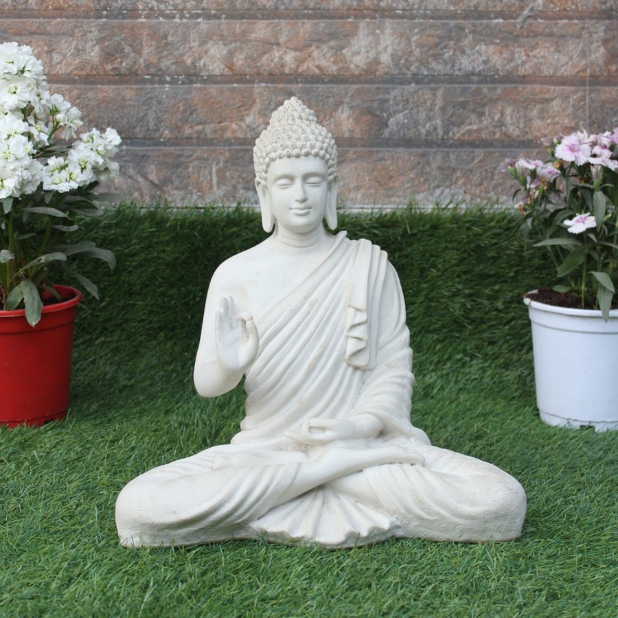 Garden Decor Wonderland Buddha And Monk Statue | Wonderland Resin 14'' Off White Buddha (Aashirwad)