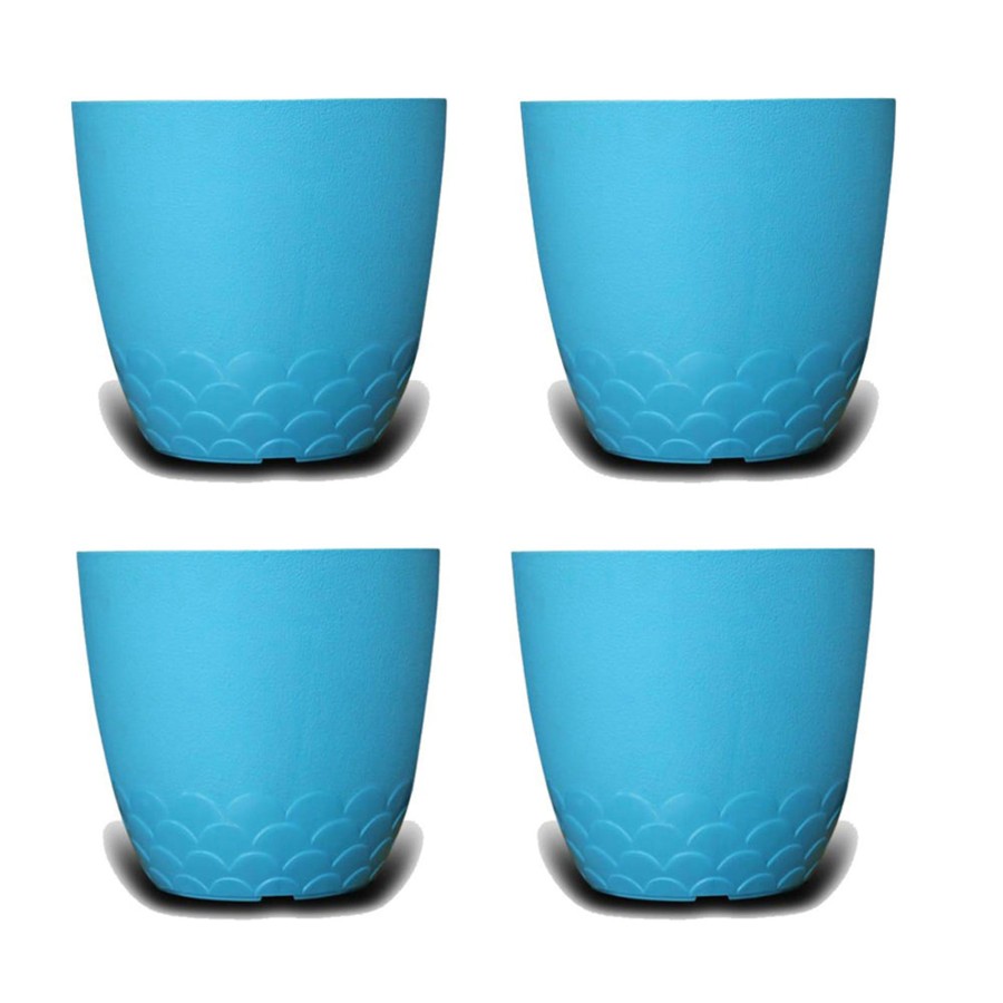 Garden Planters Wonderland | Designer Flora Plastic Pots For Outdoor (Set Of 4) (Blue)