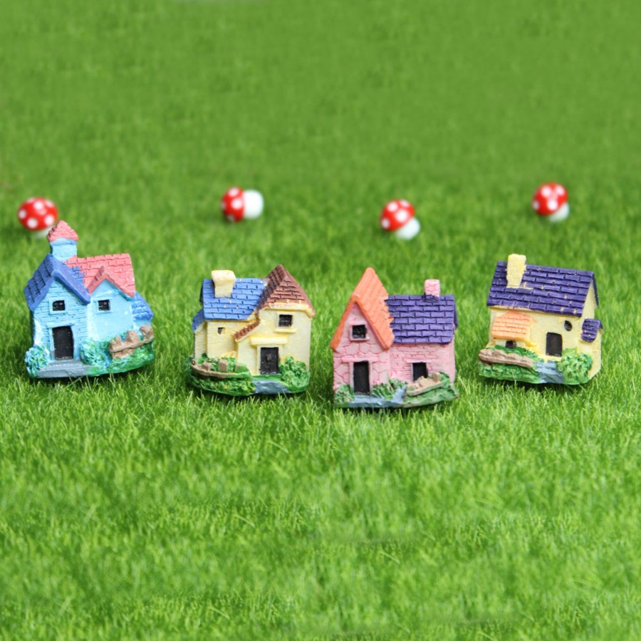 Miniature Fairy Garden Wonderland | Miniature Toys - Wonderland Miniature Toys - Set Of 4 Small Colourful Houses ( Fairy Garden Accessories)