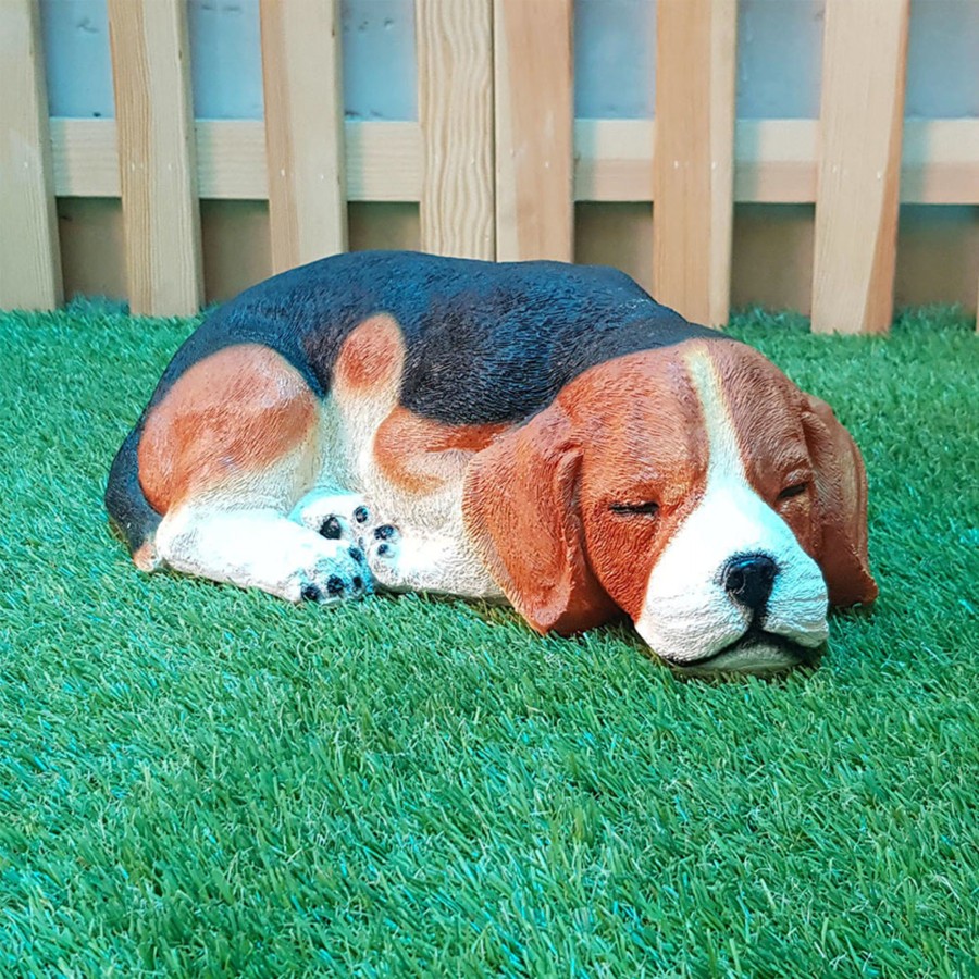 Garden Decor Wonderland Garden Statues | Beagle Dog Sleeping Statue For Garden Decoration (Brown)