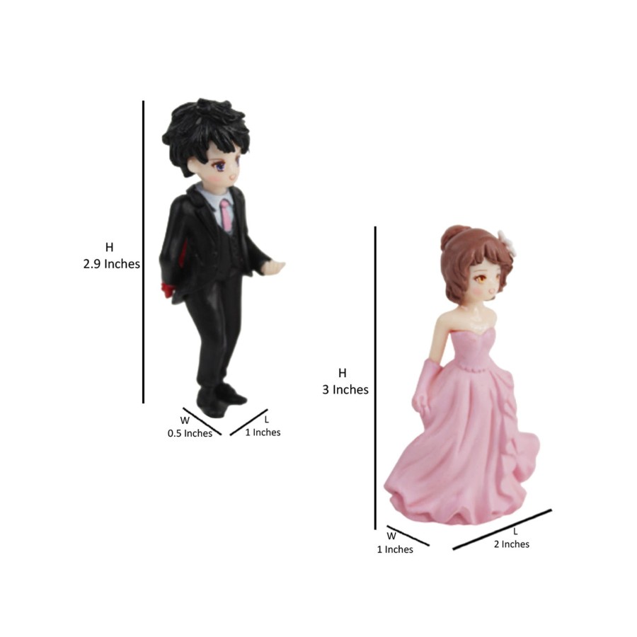 Miniature Fairy Garden Wonderland | Romantic Couple-Pink And Black ( Miniature Toys , Cake Toppers , Small Figuine, Valentine Couple)