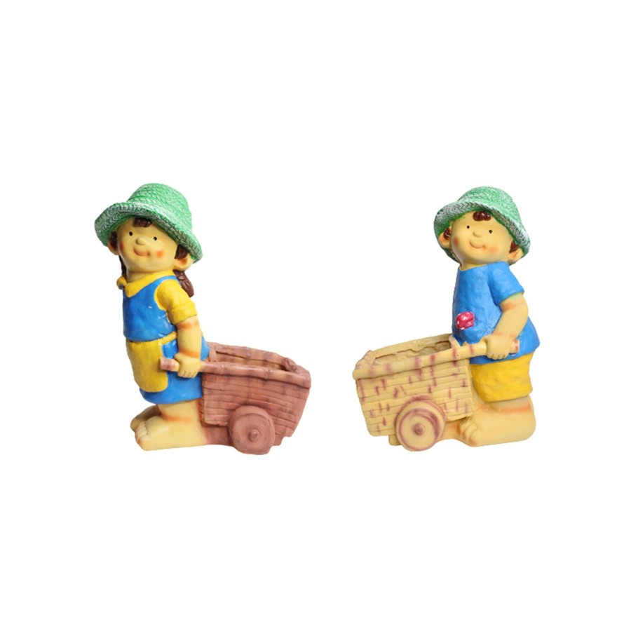 Garden Planters Wonderland Garden Arts and Craft | Resin Boy & Girl Pushing Cart Planter Pot For Garden Decor