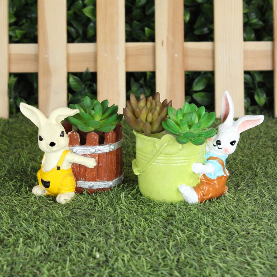 Garden Planters Wonderland | (Set Of 2) Bunny With Pot Succulents Planter