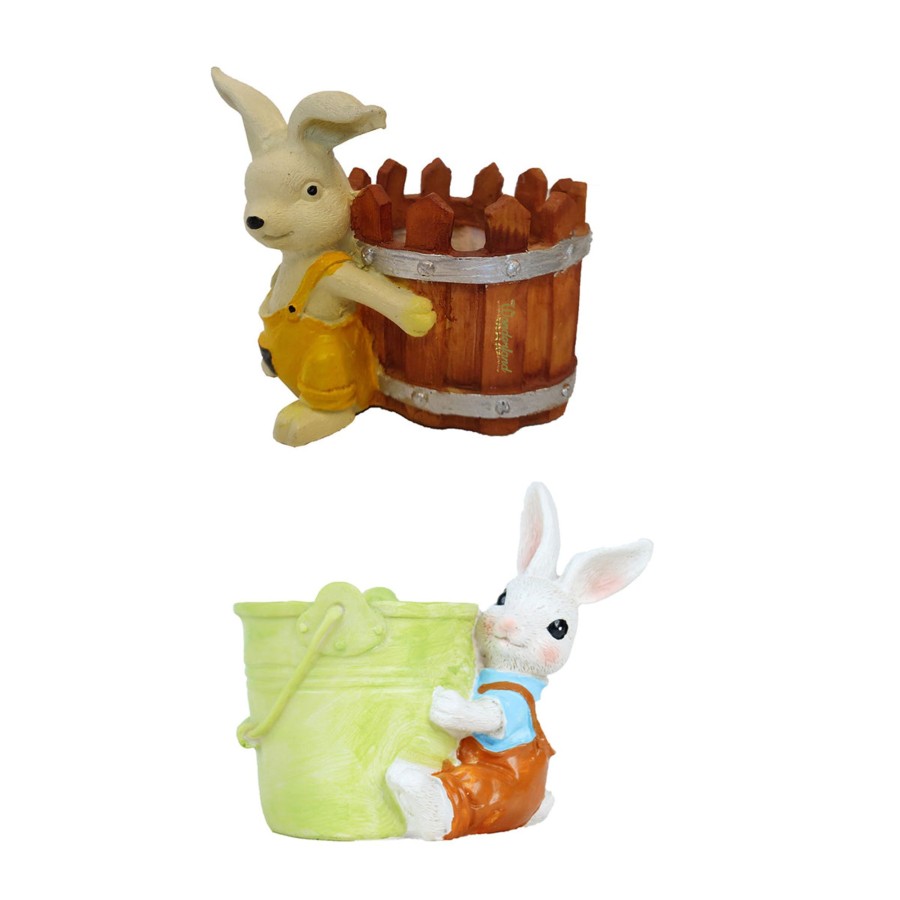 Garden Planters Wonderland | (Set Of 2) Bunny With Pot Succulents Planter