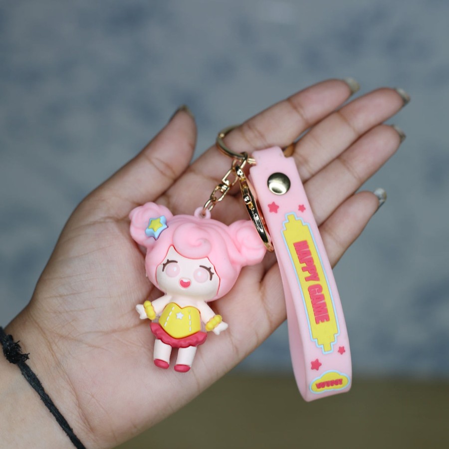 Gifts Wonderland Garden Arts and Craft | Pink Doll Cartoon Style Keychain With Band ( Pink)