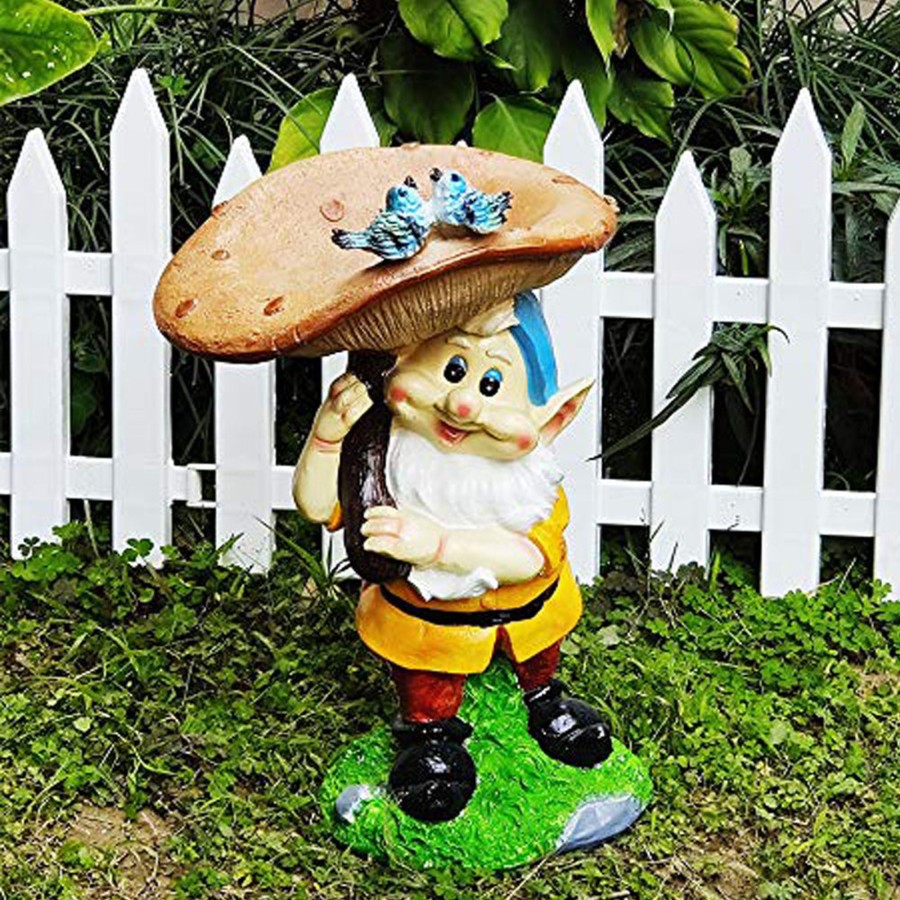 Garden Decor Wonderland Garden Statues | Dwarf/Gnome Mushroom Bird Feeder For Garden Decoration