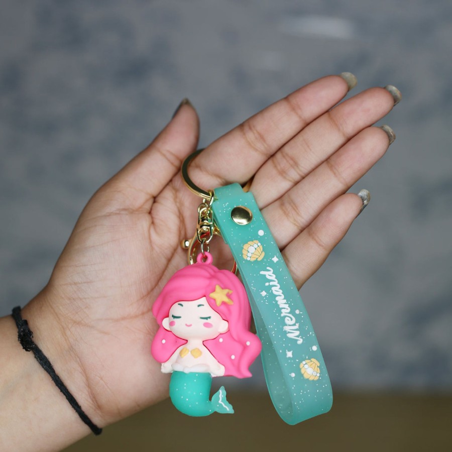 Gifts Wonderland Garden Arts and Craft | Mermaid Cartoon Style Keychain With Band ( Pink And Green)