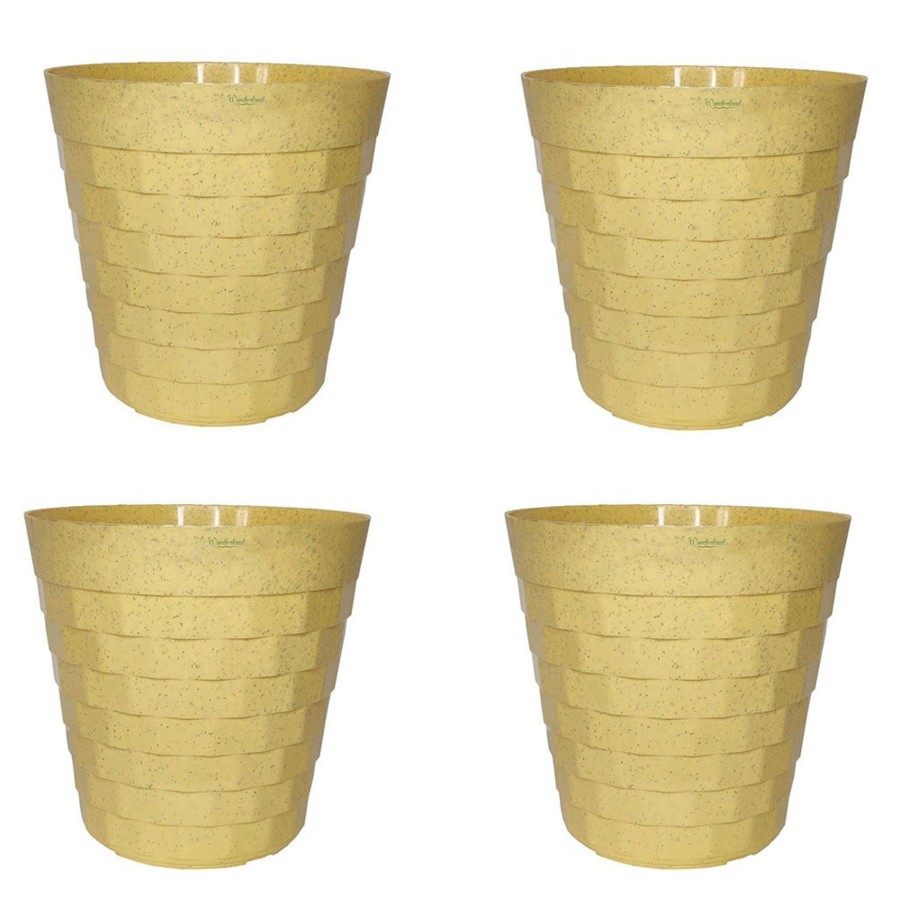 Garden Planters Wonderland | ( Set Of 4) 10 Inches Brix Plastic Round Garden Pots For Outdoor (Beige)