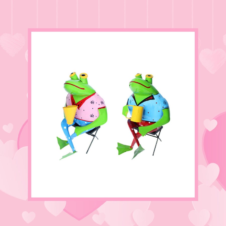 Garden Decor Wonderland Metal Yard Art | (Set Of 2) Gossip Frogs On Chair Garden For Garden Decoration