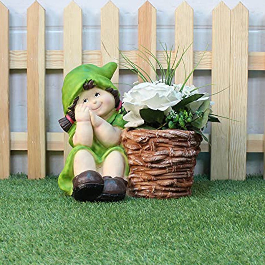 Garden Planters Wonderland | Girl With Pot Planter For Balcony And Garden Decoration (Green)