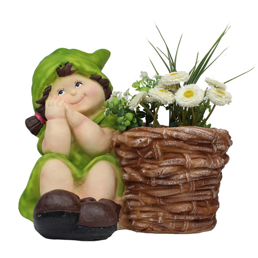 Garden Planters Wonderland | Girl With Pot Planter For Balcony And Garden Decoration (Green)