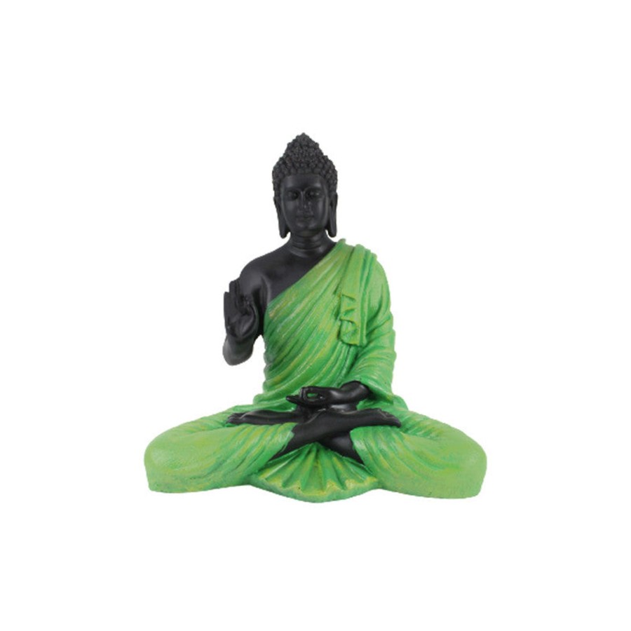 Garden Decor Wonderland Buddha And Monk Statue | Wonderland Resin 14'' Green Buddha With Black Body (Aashirwad)