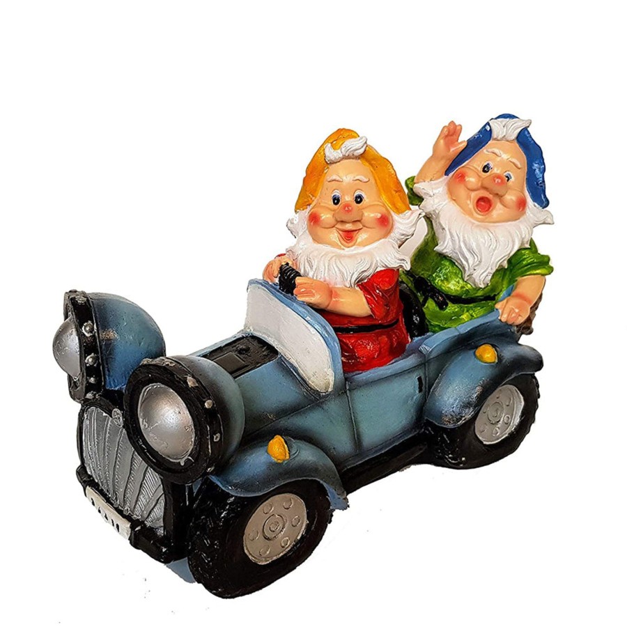 Garden Decor Wonderland Garden Statues | Two Gnome Sitting In Car For Garden Decoration