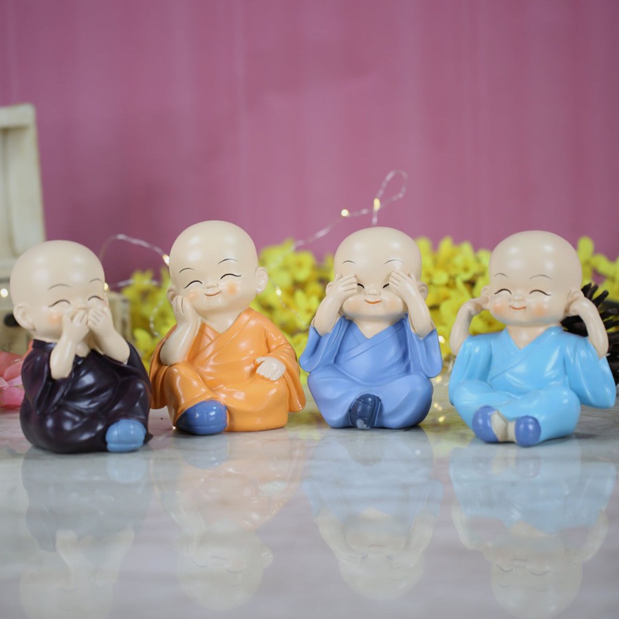 Home Decor Wonderland Table Top Decor | Wonderland ( Set Of 4) 2.3 Inch Height Cute Four Sitting Monk