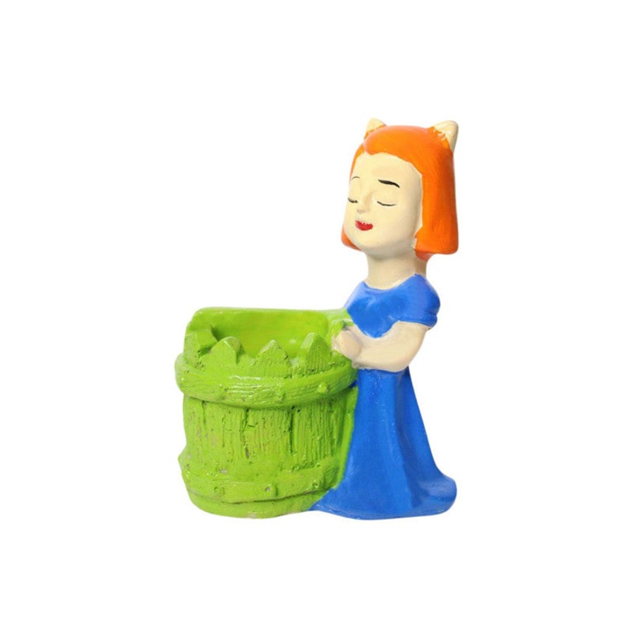 Gifts Wonderland | Wonderland Adorable Poly Resin Tabletop Girl Planter - Sweet Garden Decor For Succulents And Small Plant