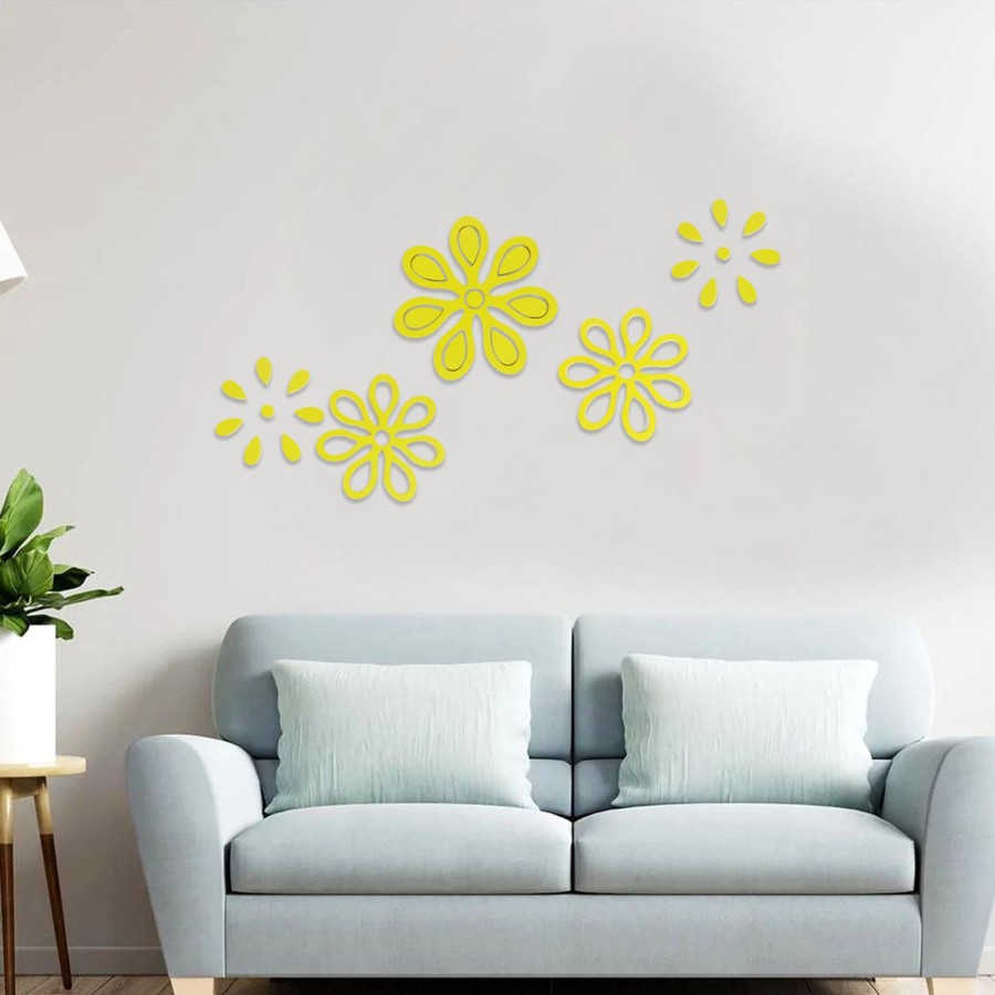 Home Decor Wonderland Wall Shelf | Flower Shaped 3D Flowers Wall Stickers For Diy Home Decoration - Yellow