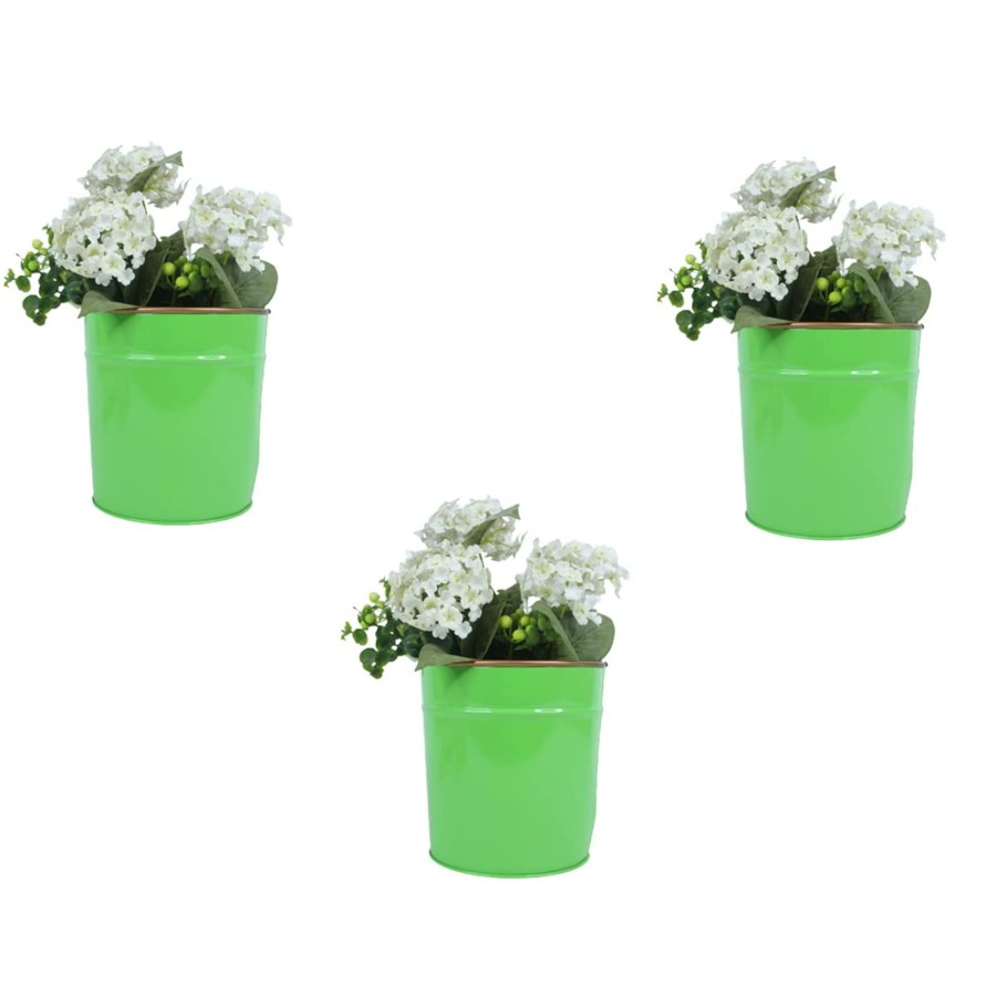 Garden Planters Wonderland | (Set Of 3) Plain Metal Pot For Home And Garden Decoration (Green)