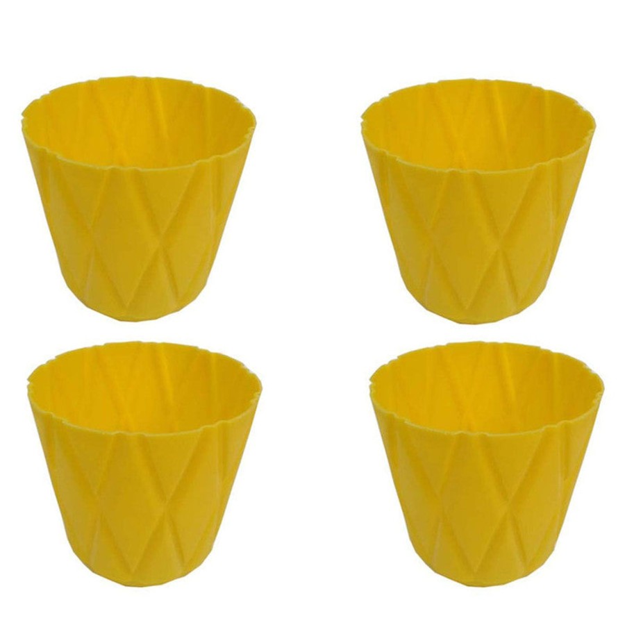 Garden Planters Wonderland | (Set Of 4) 4 X 4" Solitaire Pot For Home Garden, Yellow