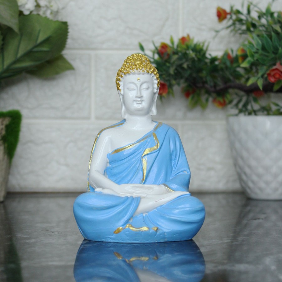 Miniature Fairy Garden Wonderland | (5 Inch) Small Buddha Statue (Blue)