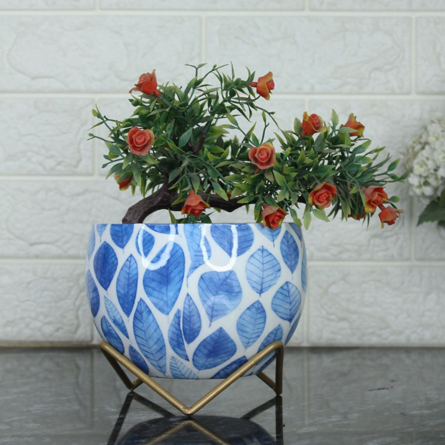 Garden Planters Wonderland | Blue Leaf Metal Pot