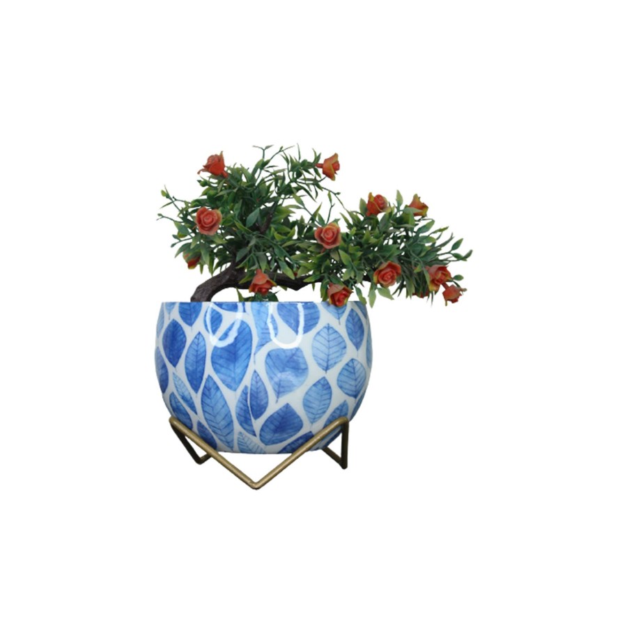 Garden Planters Wonderland | Blue Leaf Metal Pot