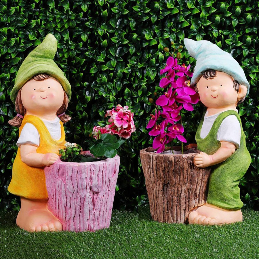 Garden Decor Wonderland Garden Statues | Boy & Girl With Pot For Garden And Balcony Decoration